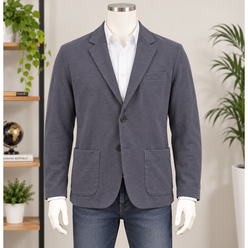 Banana Republic Blazer Mens 50L Blue Knit Two Button Patch Pocket Sport Coat